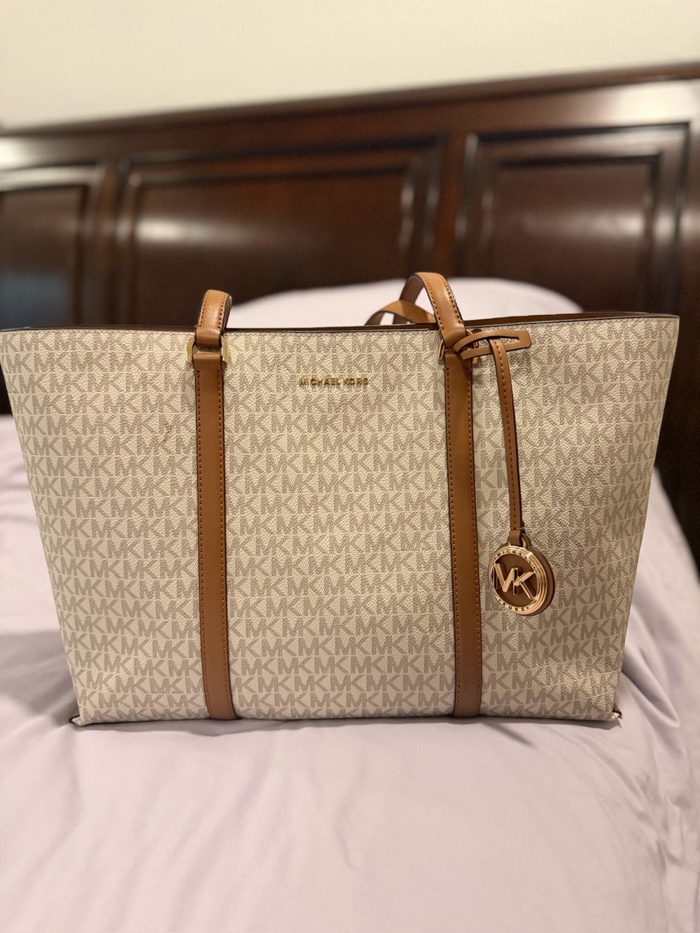 Michael Kors Signature MK Canvas Tote in Cream and Tan